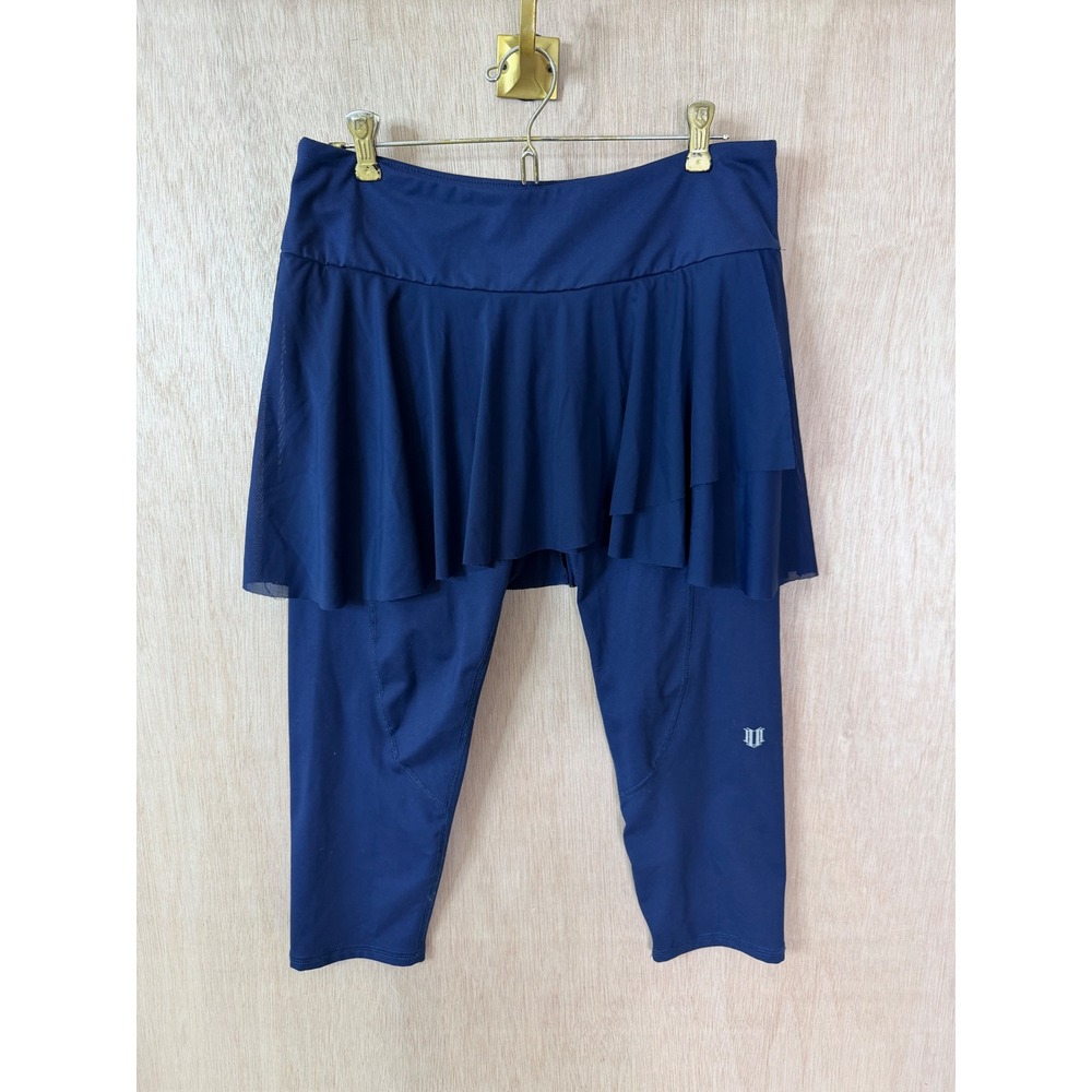 EleVen by Venus Williams Navy Blue Ruffle Skapri Cropped Leggings Skirt Large
